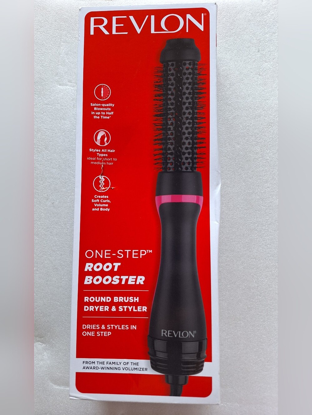 Revlon One-Step Root Booster Round Brush Dryer & Styler - Black with Pink Accent